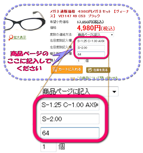 商品ページ 度数記入例